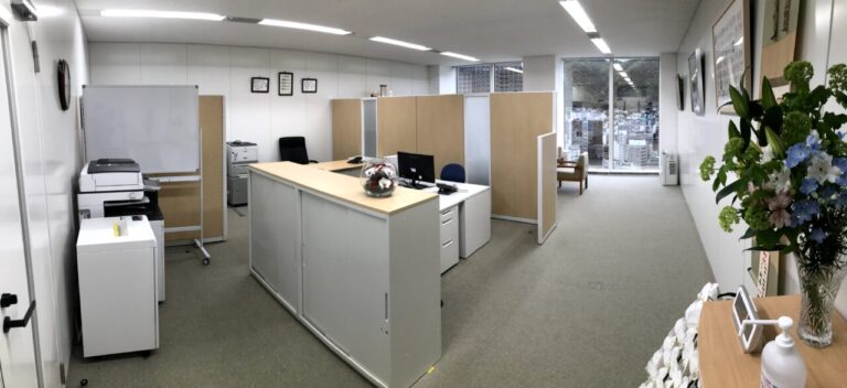 A serene office space embracing nature and minimalism, reflecting the harmony a mystic seeks between the inner and outer worlds